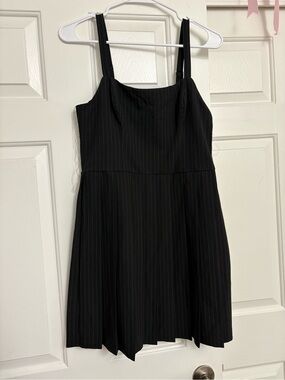 Spoiled Black Pinstripe Mini Dress with Square Neck